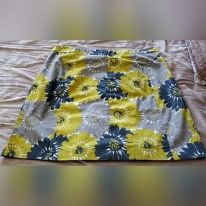 Boden Yellow, Navy and Grey Sunflower Front Pleat A-Line Skirt, 18, XXL